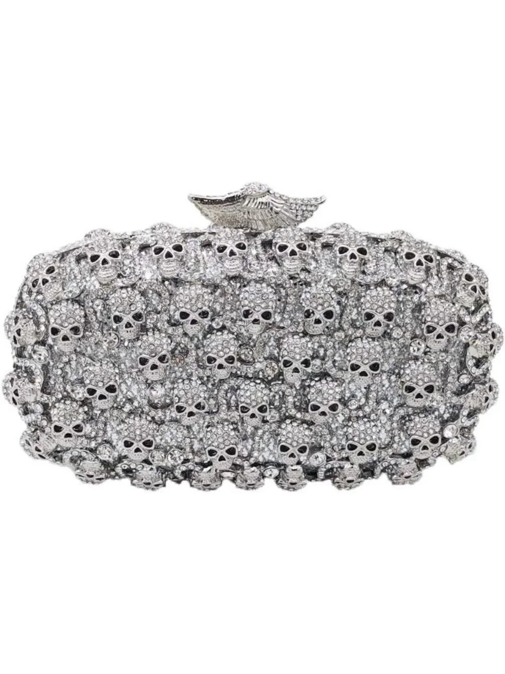 Women's Silver Crystal Skull Clutch Purse Rhinestone Evening Halloween Bag